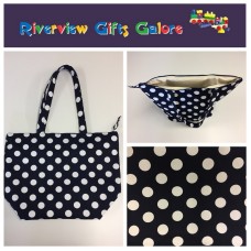 Large Tote Bag With Zip - Navy Spot
